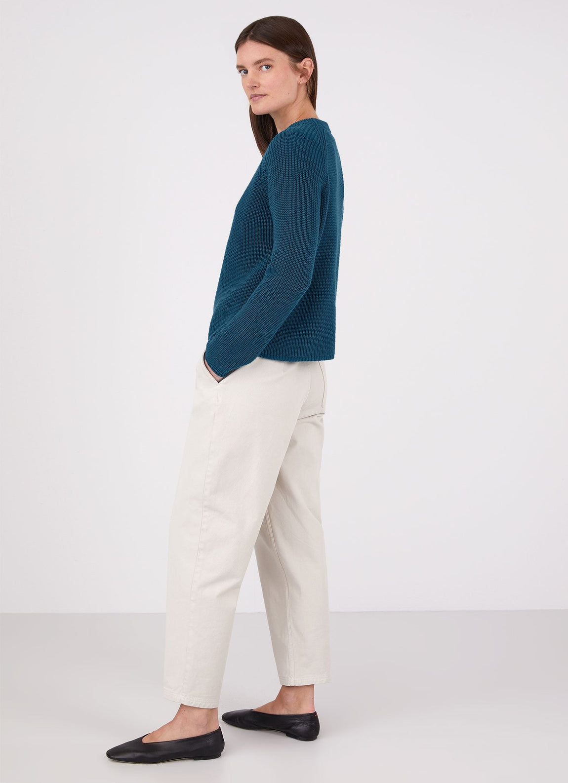 Women's Boxy Crew Neck Jumper in Lagoon Blue