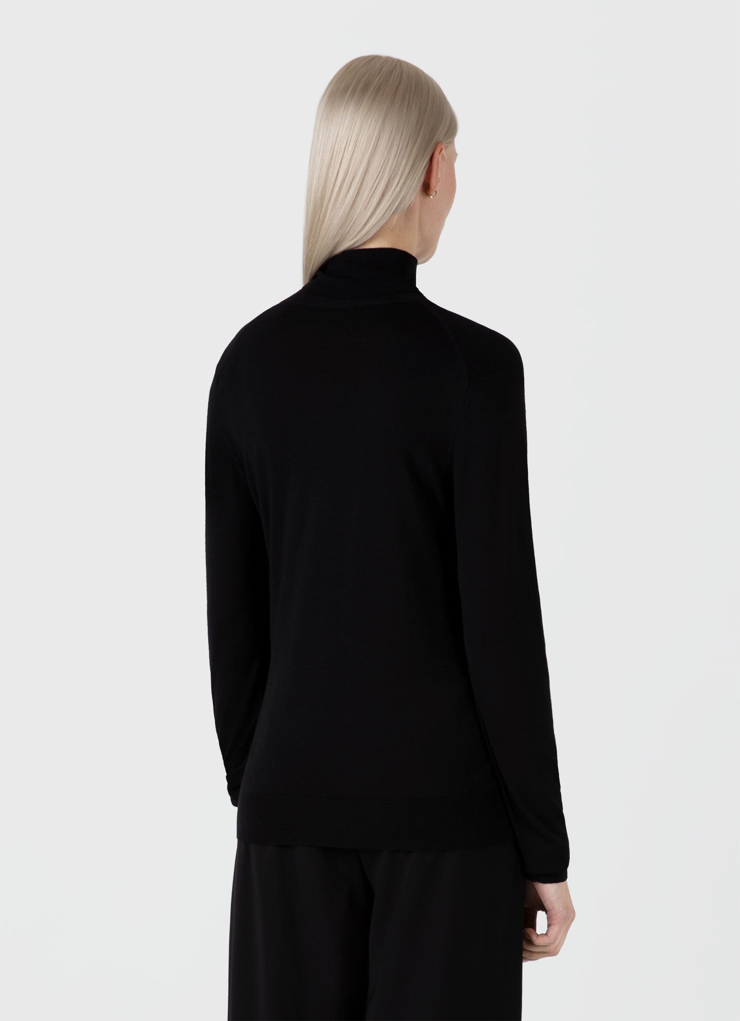 Women's Merino Silk Roll Neck Jumper in Black