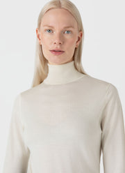 Women's Merino Silk Roll Neck Jumper in Ecru