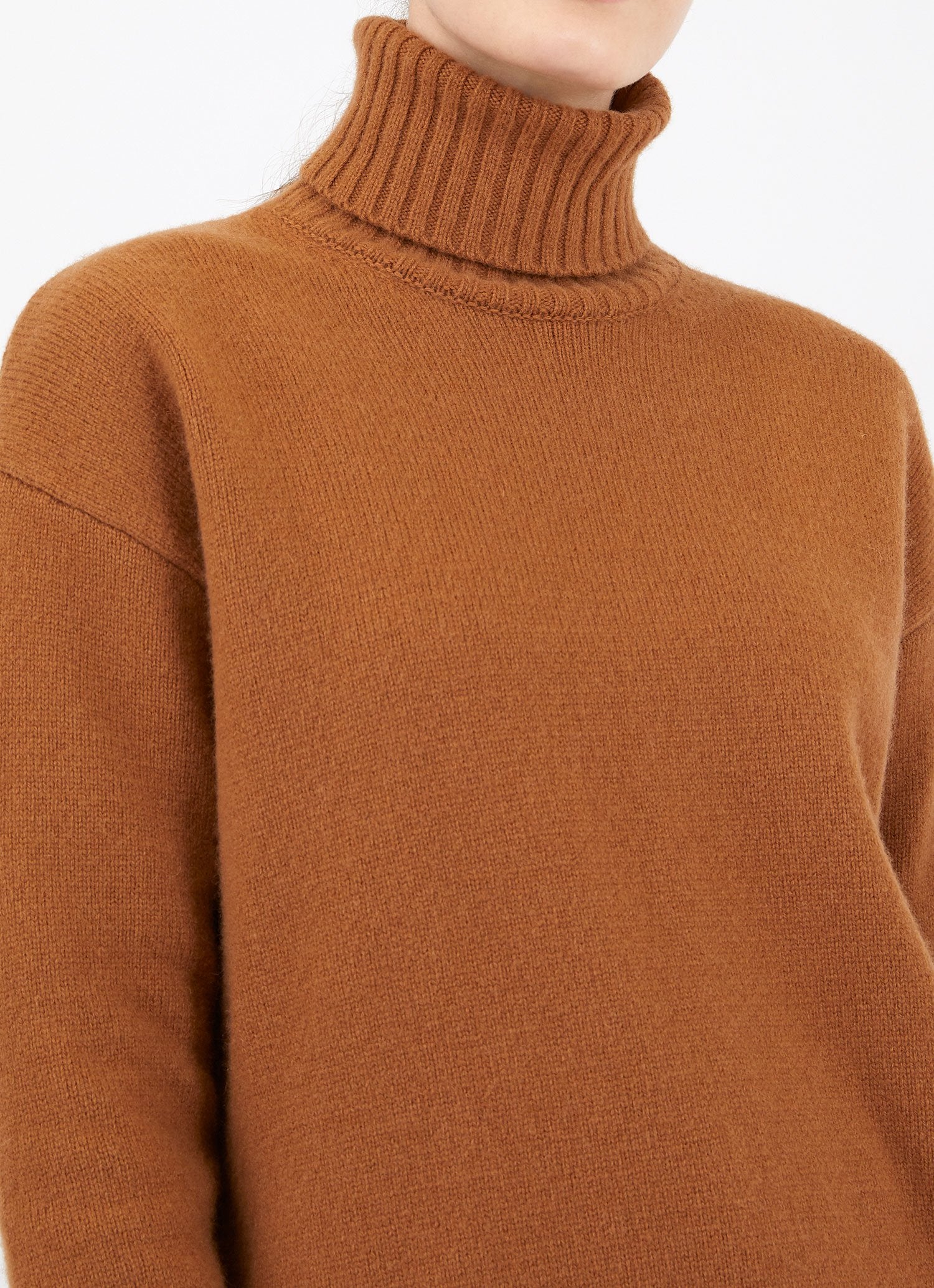 Women's Relaxed Roll Neck Jumper in Mushroom