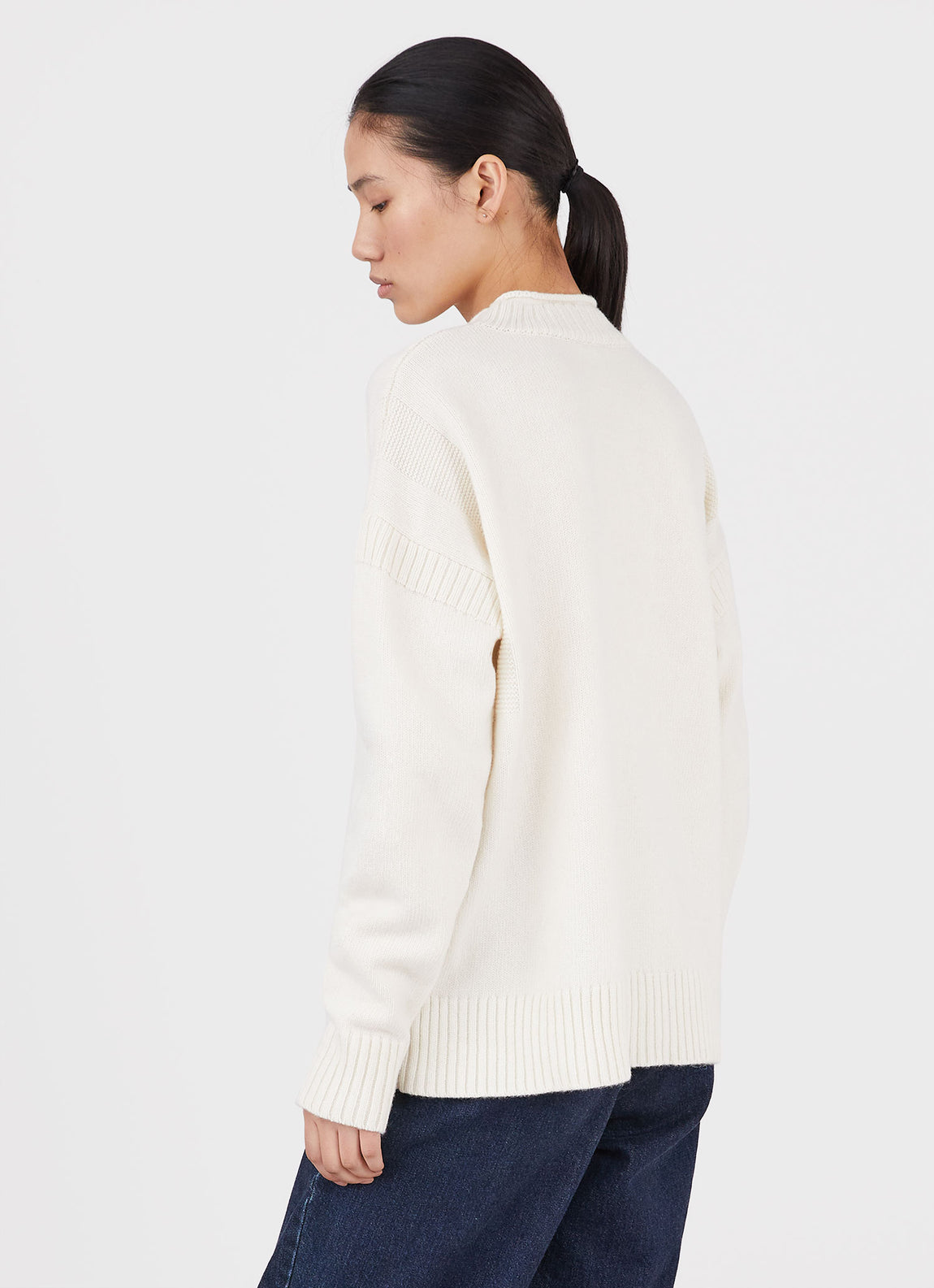 Women's Wool Cashmere Rib Zip Neck in Oatmeal Melange