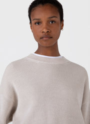 Women's Ribbed Crew Neck Jumper in Ecru