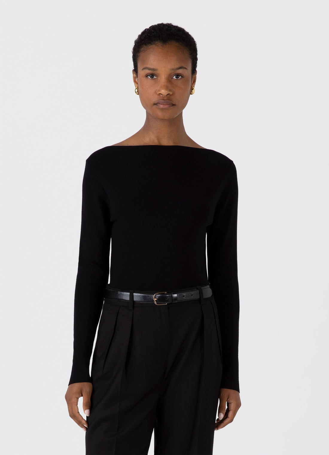 Women's Viscose Slash Neck Top in Black