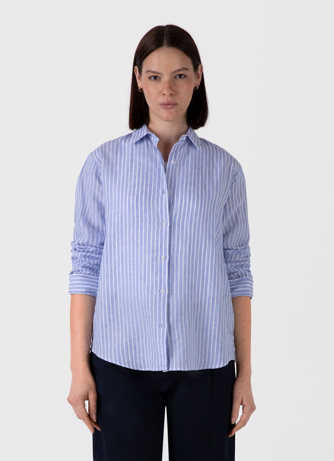 Women's Linen Shirt in Blue/White