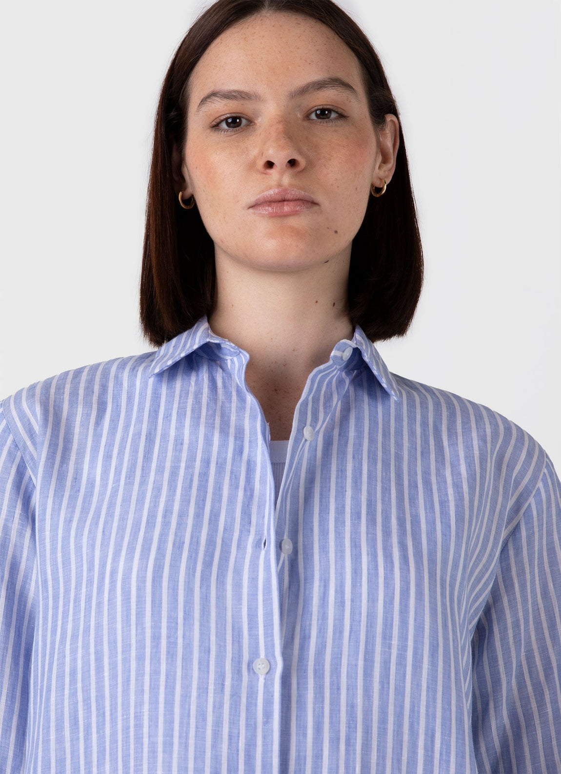 Women's Linen Shirt in Blue/White