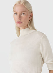 Women's Silk Mock Neck Top in Ecru