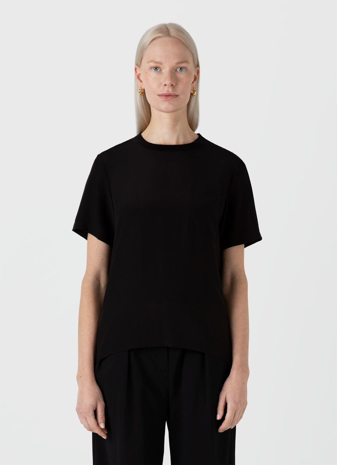 Women's Woven Silk T-shirt in Black