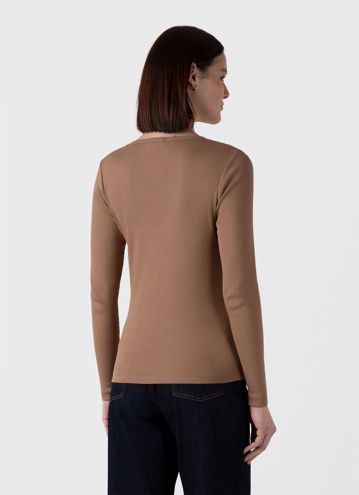 Women's Long Sleeve Ribbed T-shirt in Almond