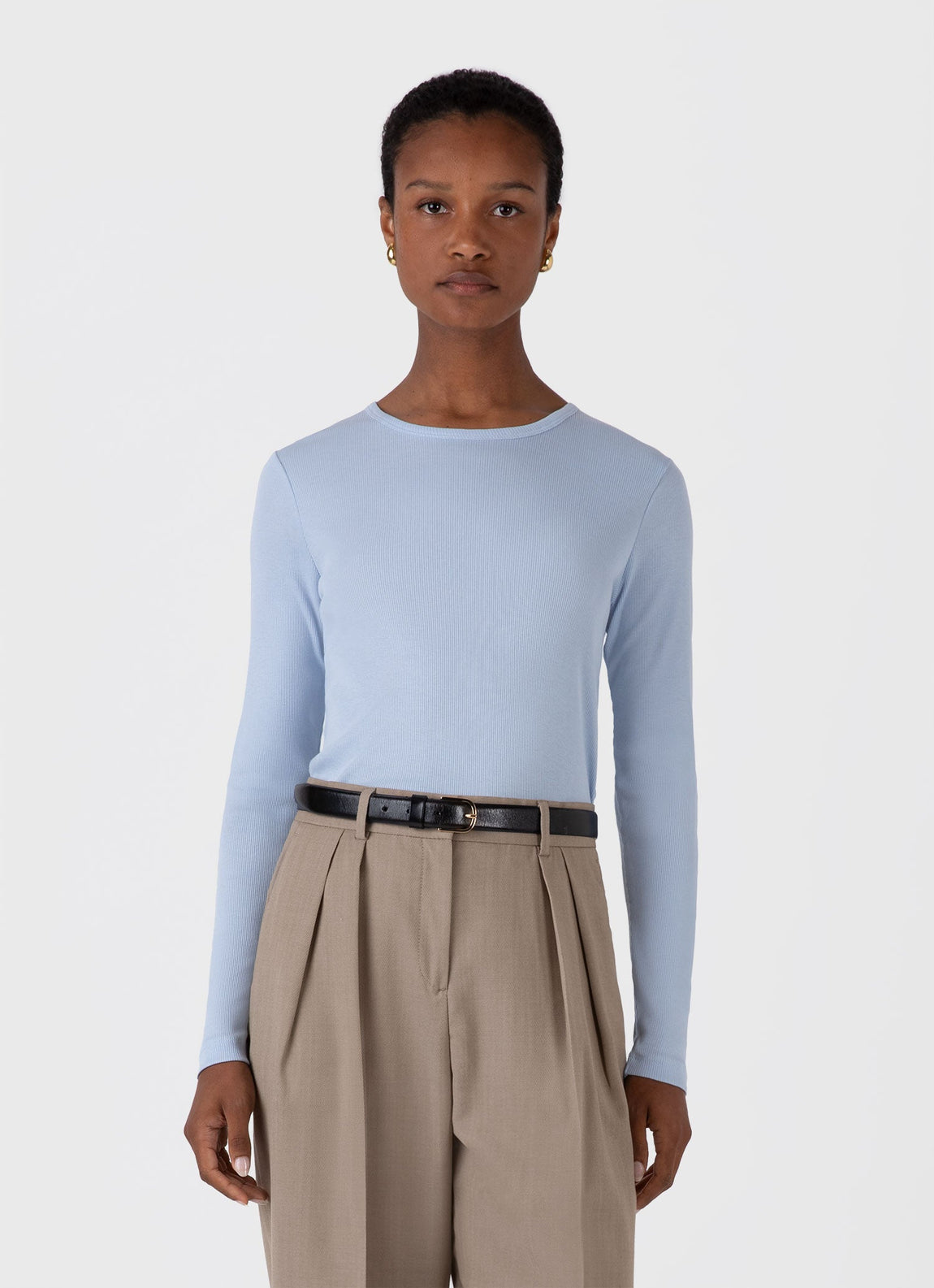 Women's Long Sleeve Ribbed T-shirt in Blue Mist