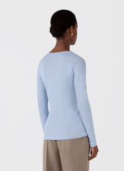 Women's Long Sleeve Ribbed T-shirt in Blue Mist