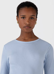 Women's Long Sleeve Ribbed T-shirt in Blue Mist