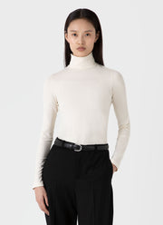 Women's Long Sleeve Roll Neck Top in Ecru