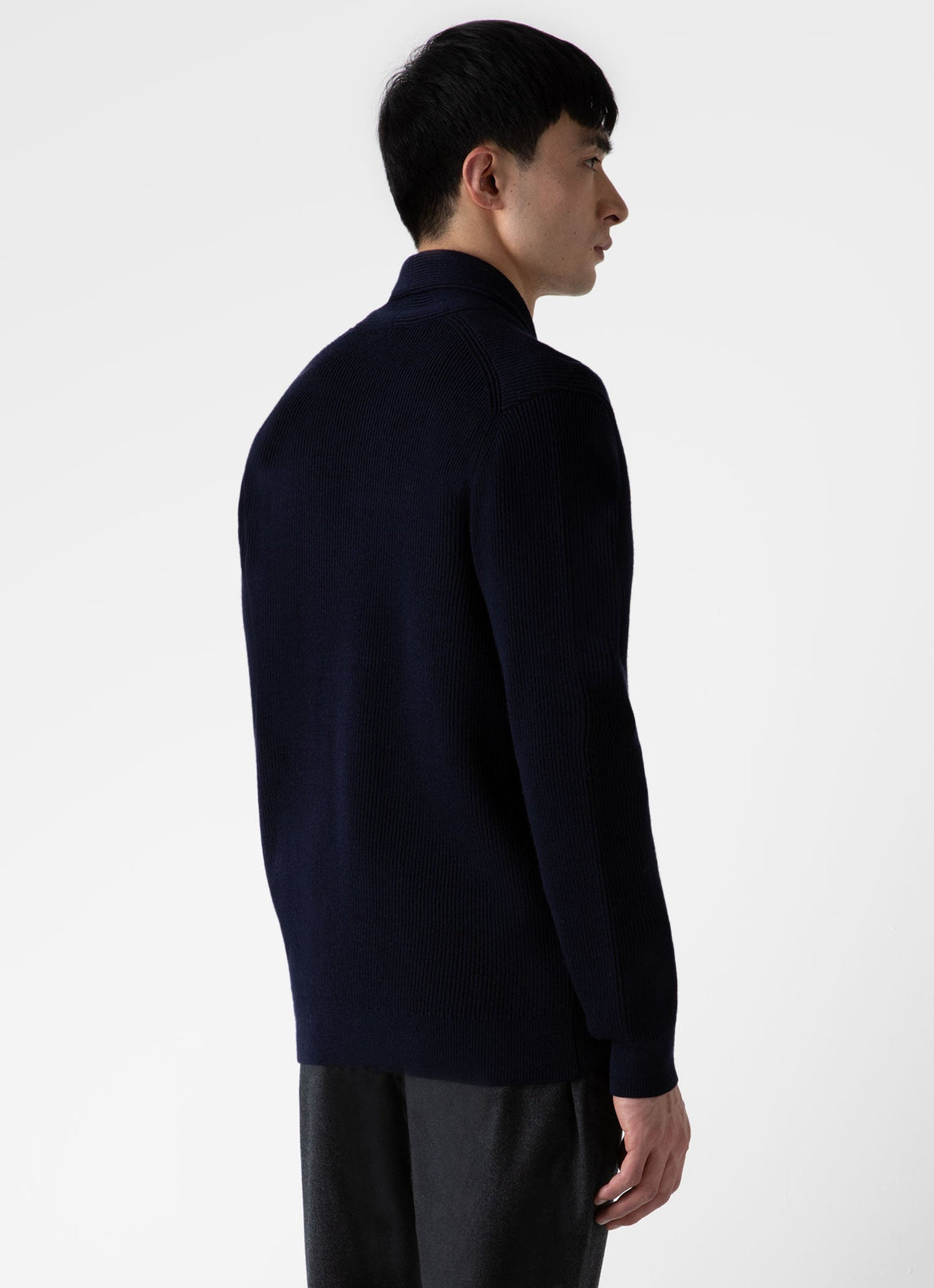 Men's Ribbed Shawl Neck Cardigan in Navy