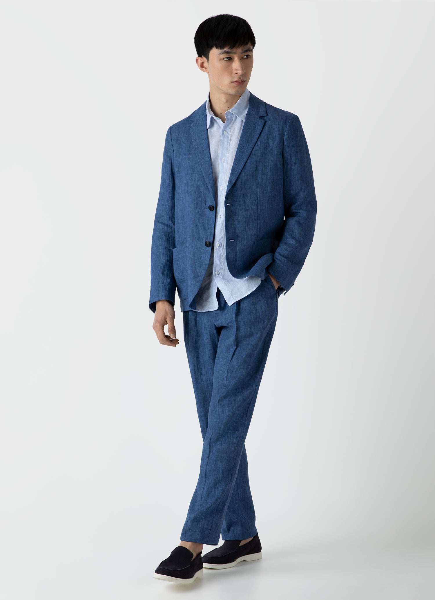 Men's Linen Blazer in Blue Melange