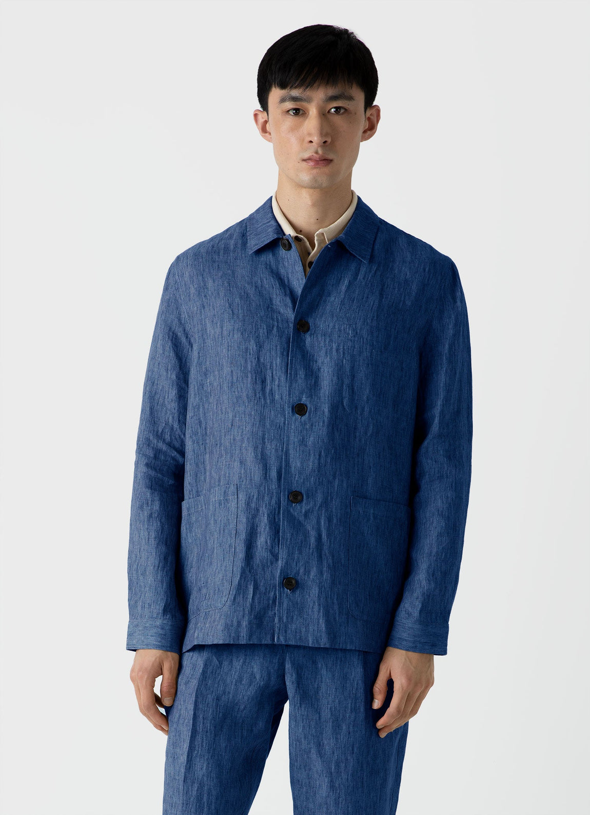 Men's Linen Twin Pocket Jacket in Blue Melange