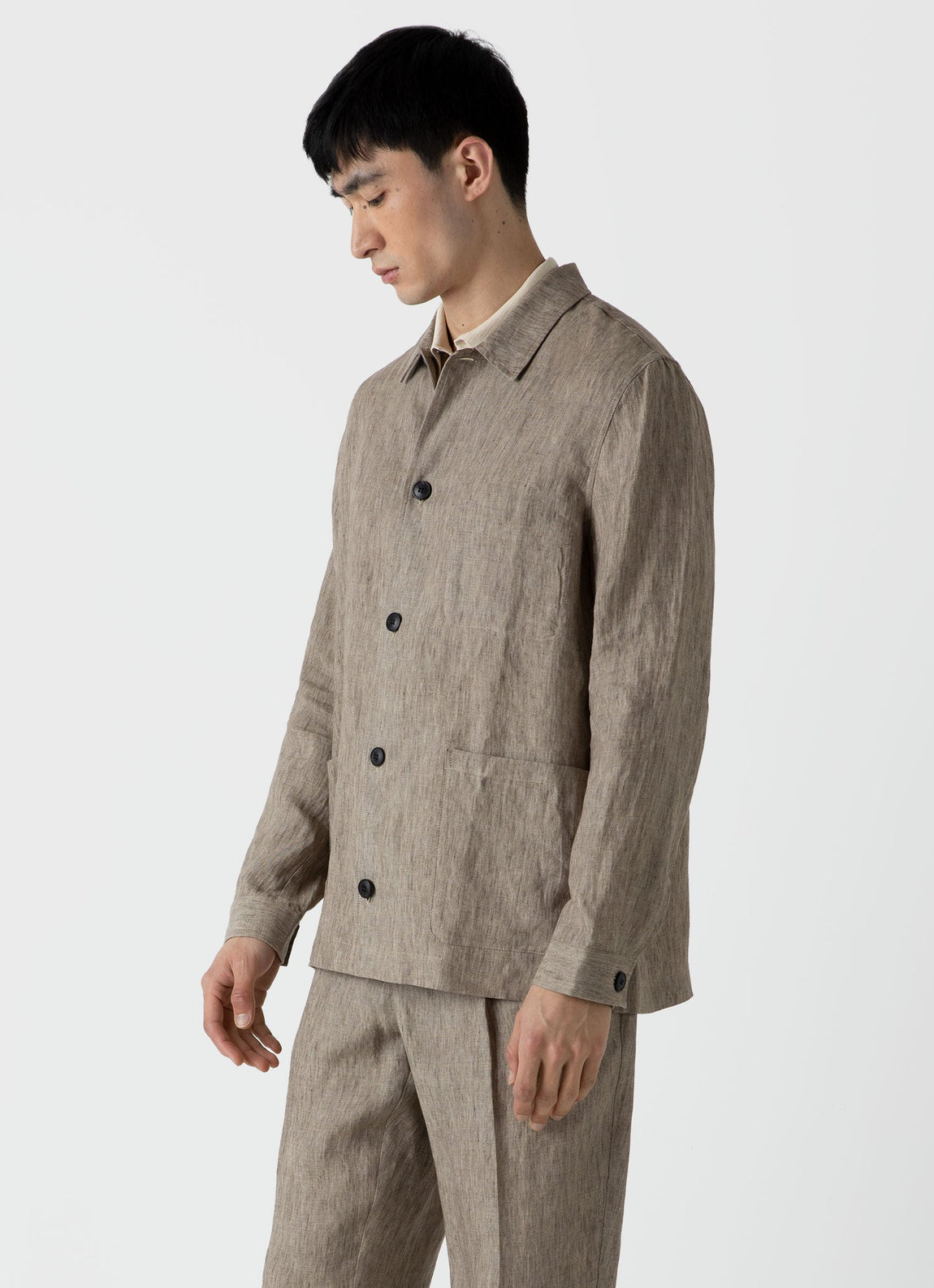 Men's Linen Twin Pocket Jacket in Dark Stone