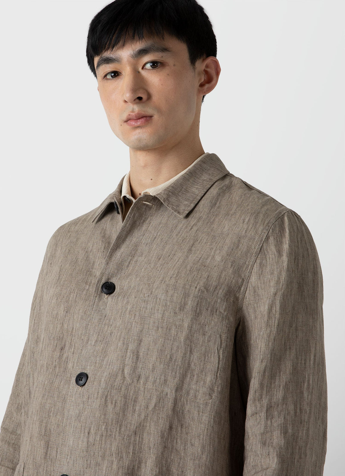 Men's Linen Twin Pocket Jacket in Dark Stone