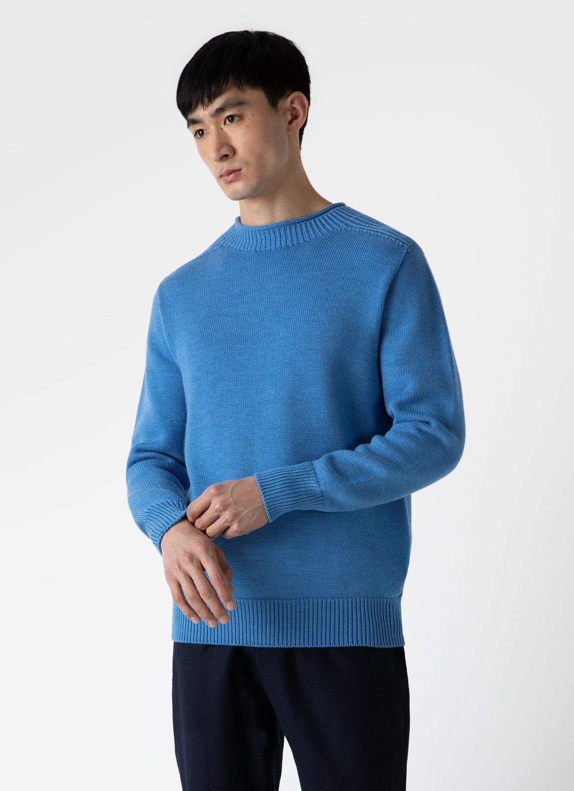 Men's English Merino Fisherman Jumper in Blue Jean