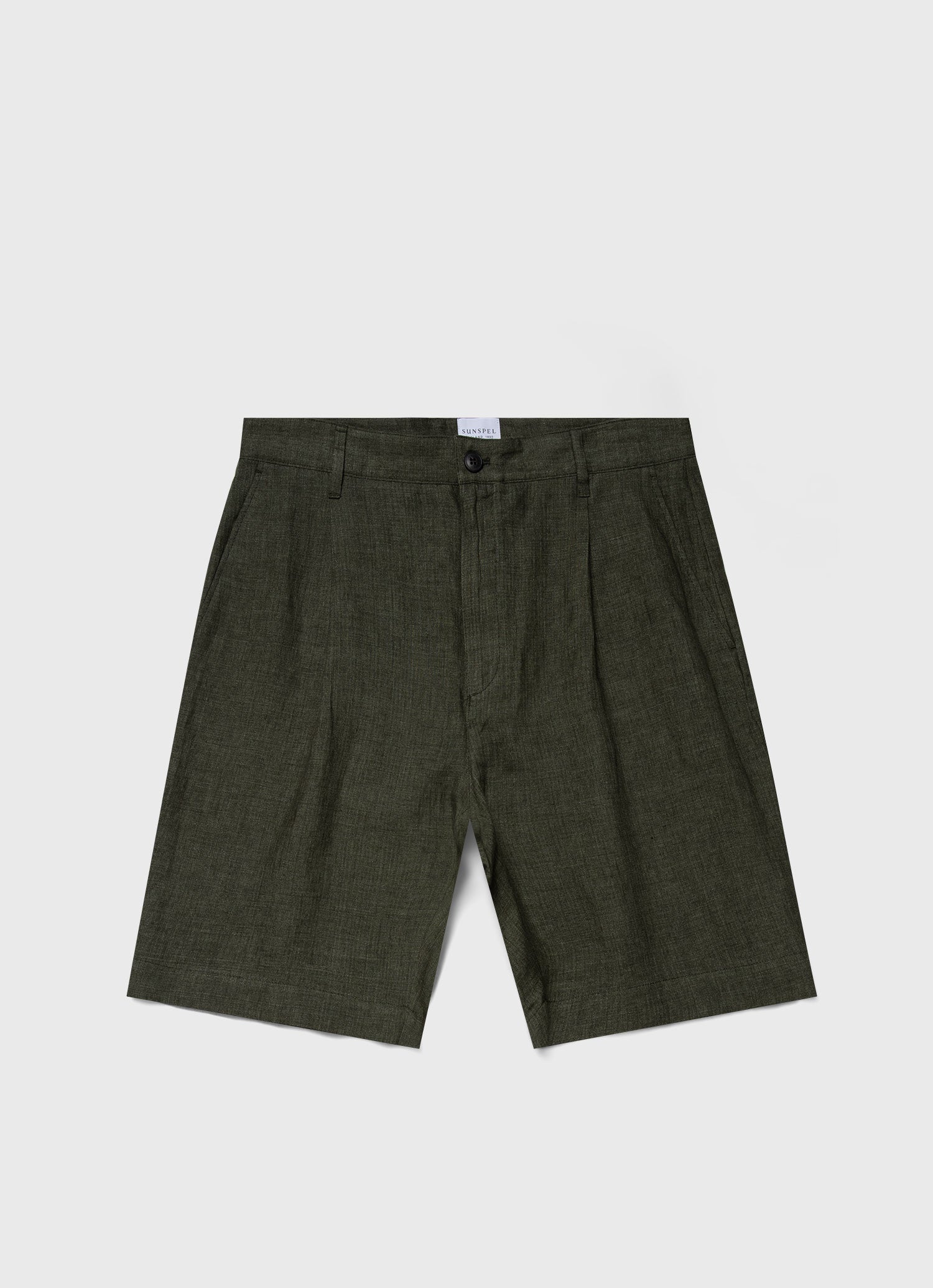 Men's Pleated Linen Short in Hunter Green