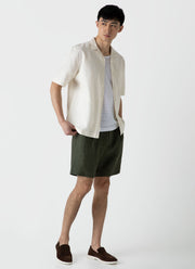 Men's Pleated Linen Short in Hunter Green