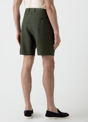 Men's Pleated Linen Short in Hunter Green