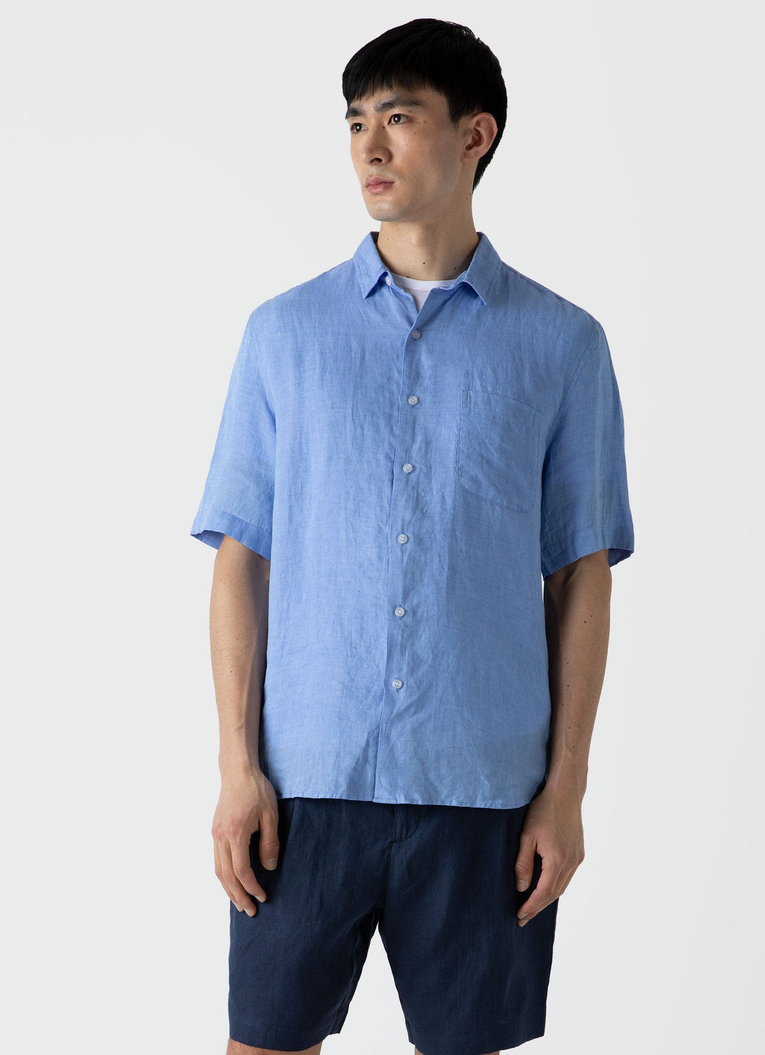 Men's Short Sleeve Linen Shirt in Cool Blue