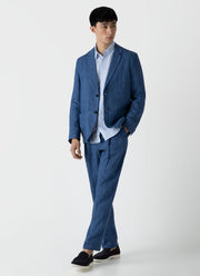 Men's Linen Shirt in Cool Blue Micro Stripe