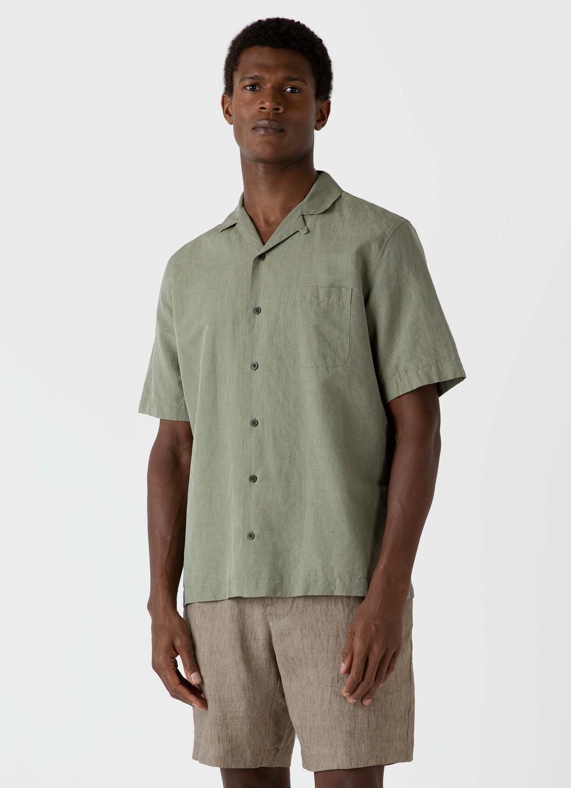 Men's Cotton Linen Shirt in Hunter Green Melange