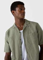 Men's Cotton Linen Shirt in Hunter Green Melange