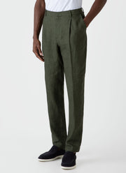 Men's Pleated Linen Trouser in Hunter Green