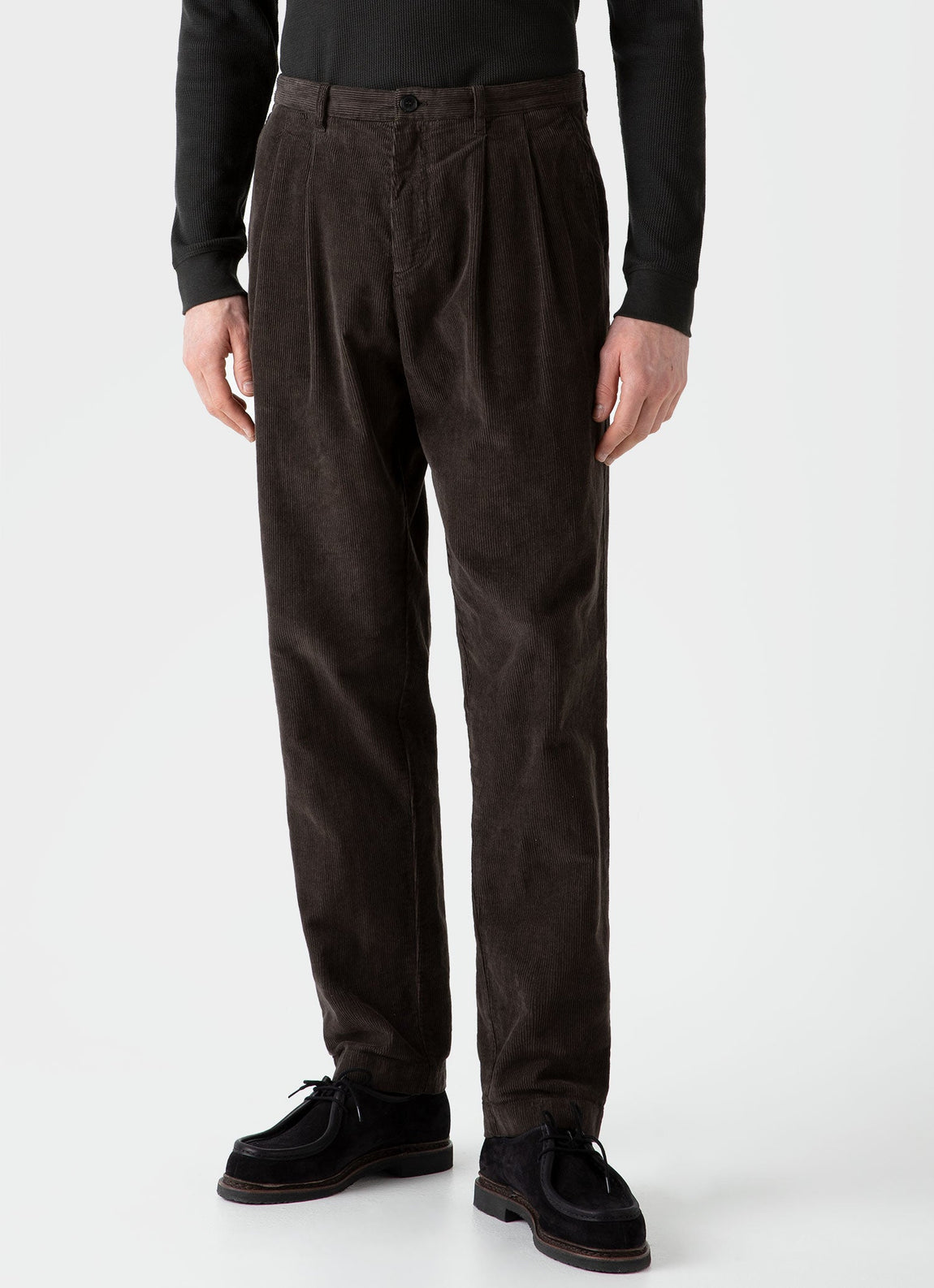 Men's Double Pleat Corduroy Trouser in Coffee