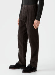 Men's Double Pleat Corduroy Trouser in Coffee