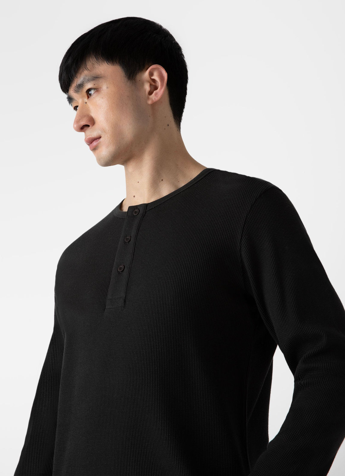 Men's Long Sleeve Waffle Henley in Coffee