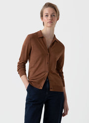 Women's Merino Silk Collar Cardigan in Pecan