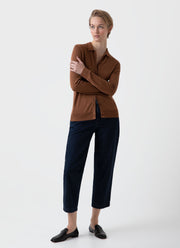 Women's Merino Silk Collar Cardigan in Pecan