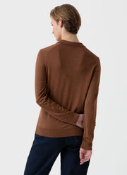 Women's Merino Silk Collar Cardigan in Pecan