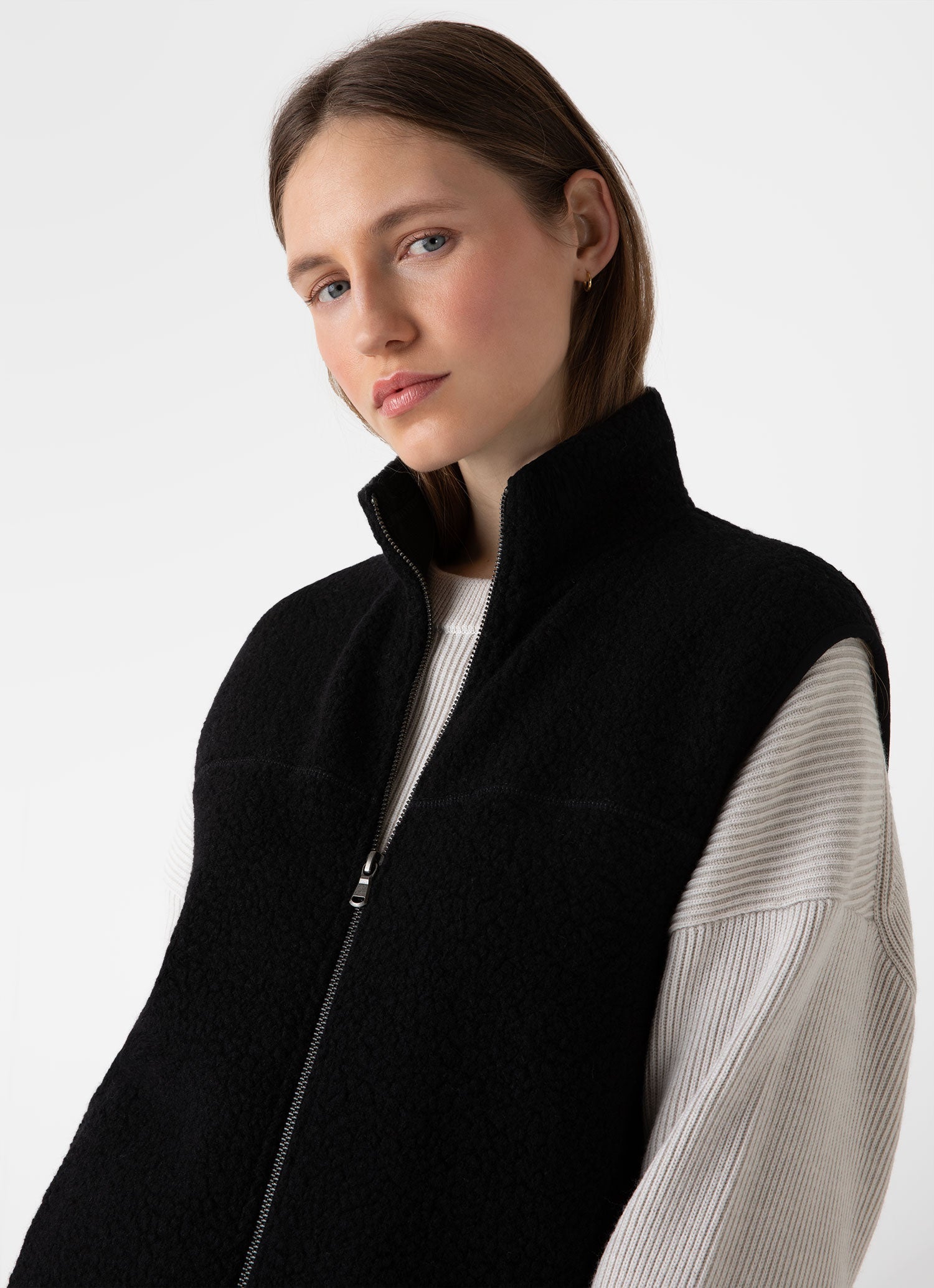 Women's Wool Fleece Gilet in Black