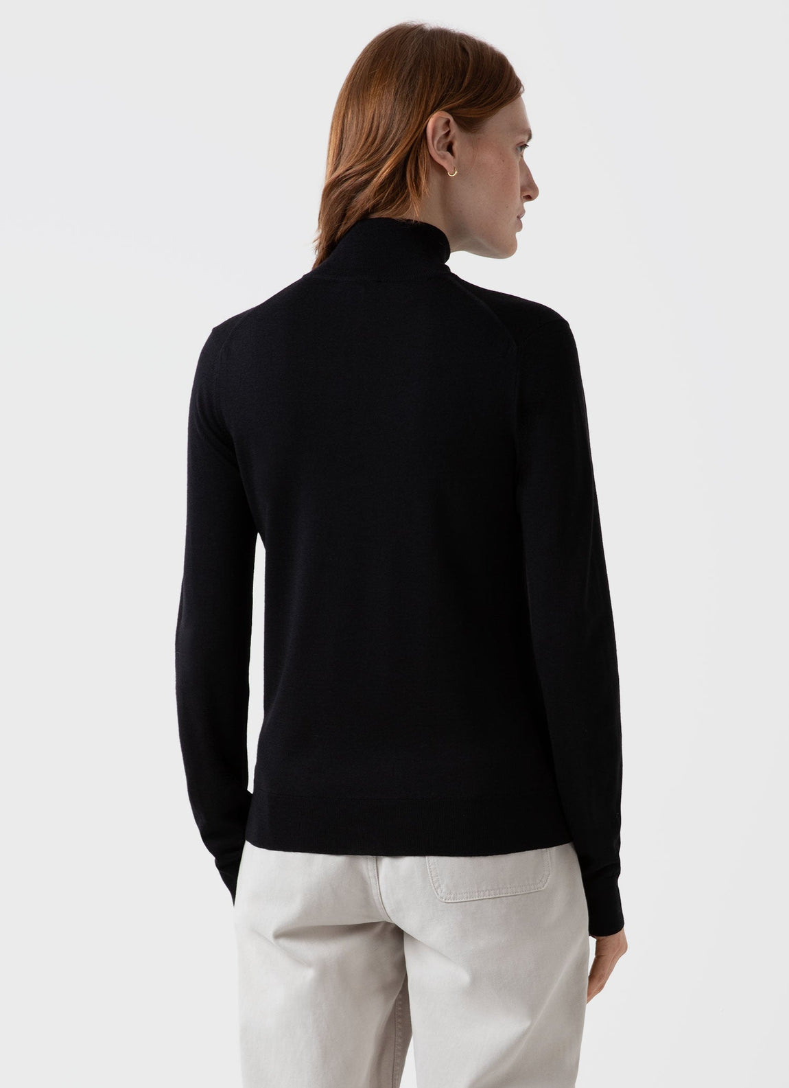 Women's Merino Silk Zip Neck Jumper in Black