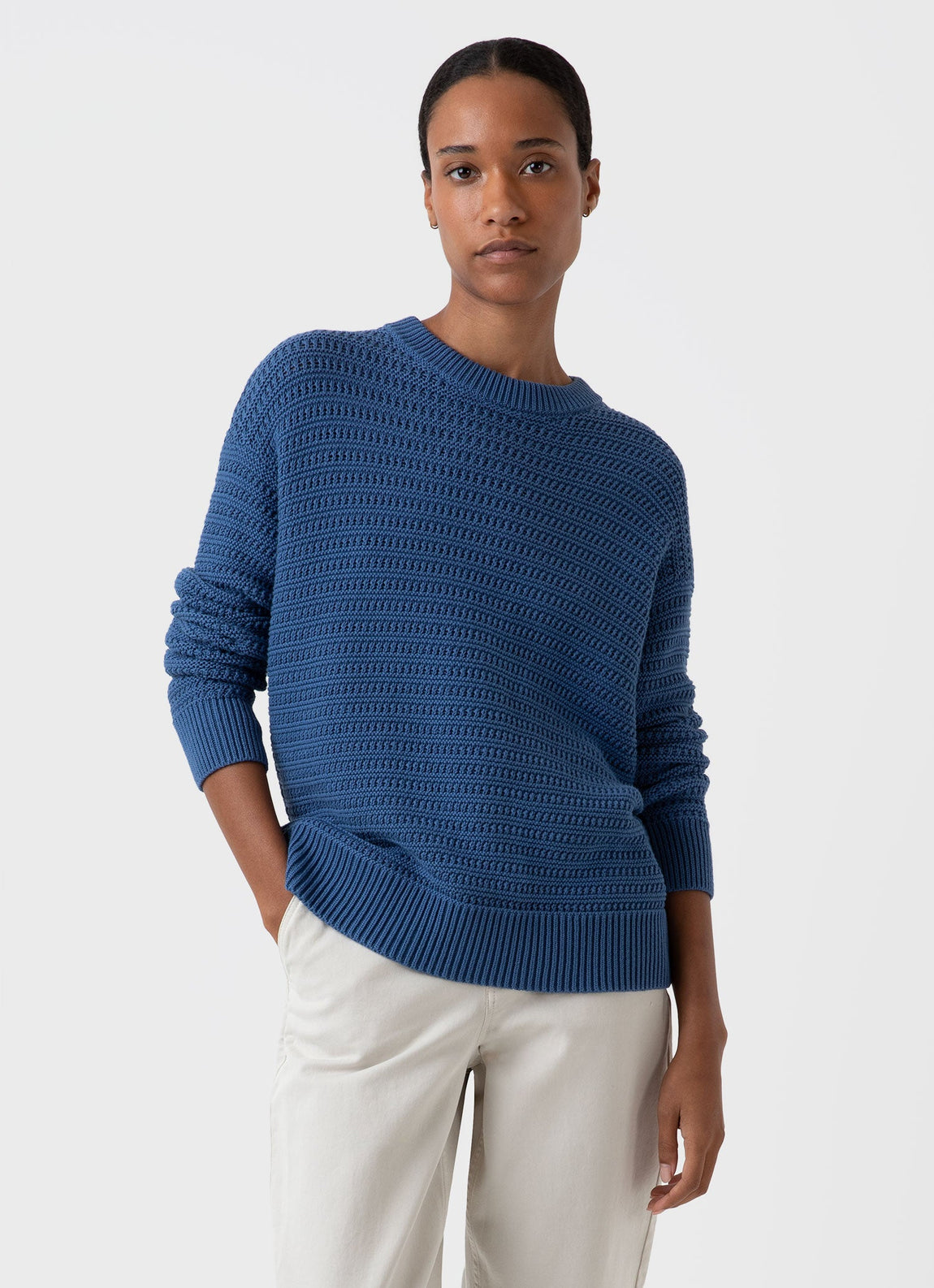 Women's Chunky Textured Jumper in Bluestone