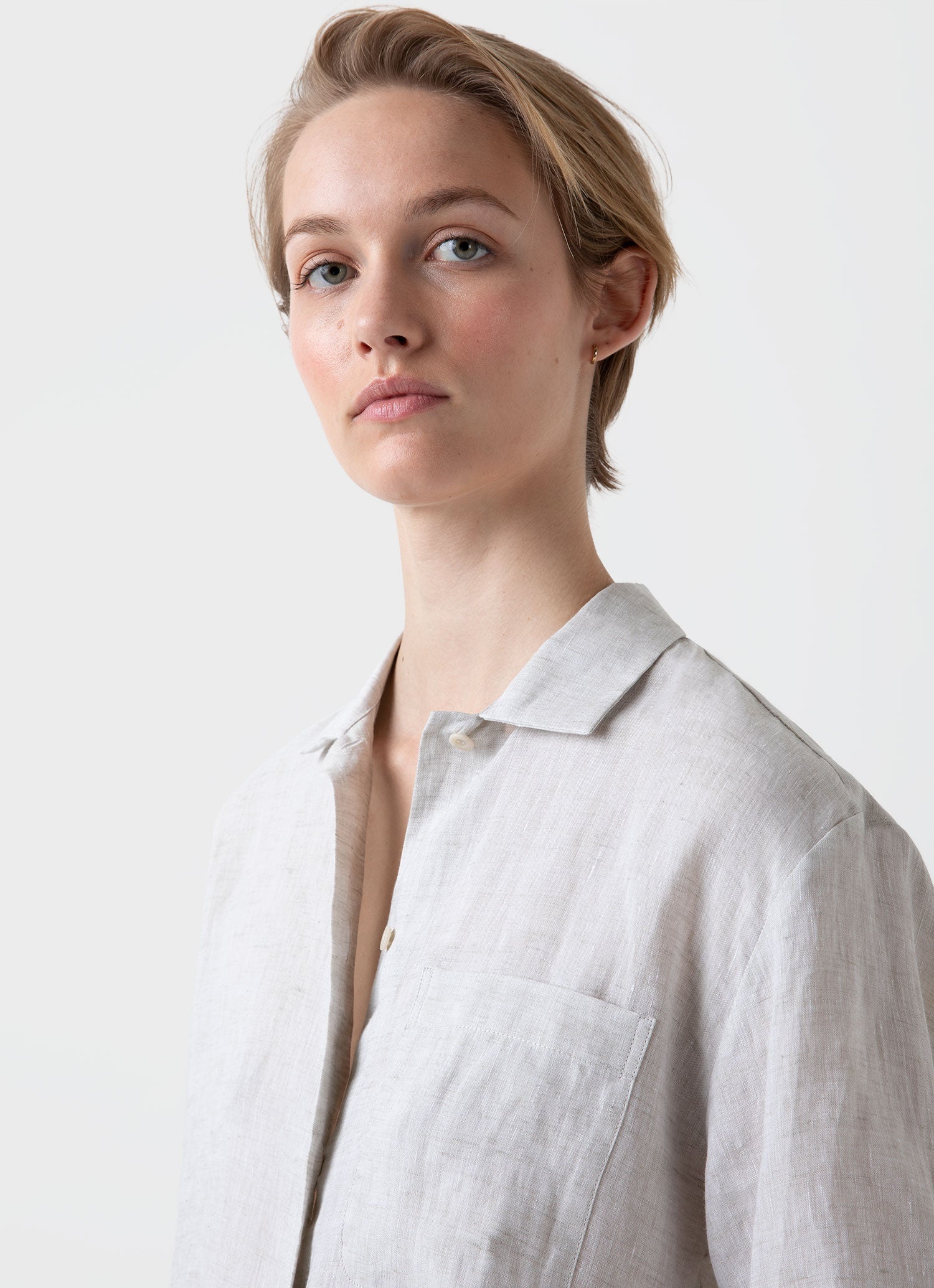 Women's Short Sleeve Linen Shirt in Oatmeal Melange