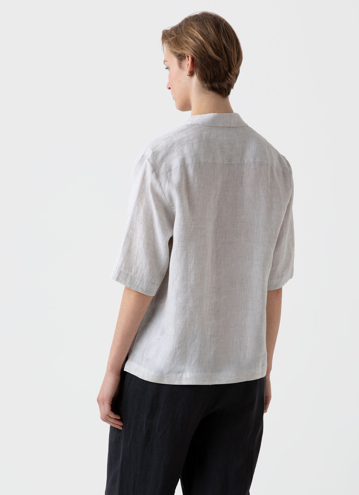 Women's Short Sleeve Linen Shirt in Oatmeal Melange